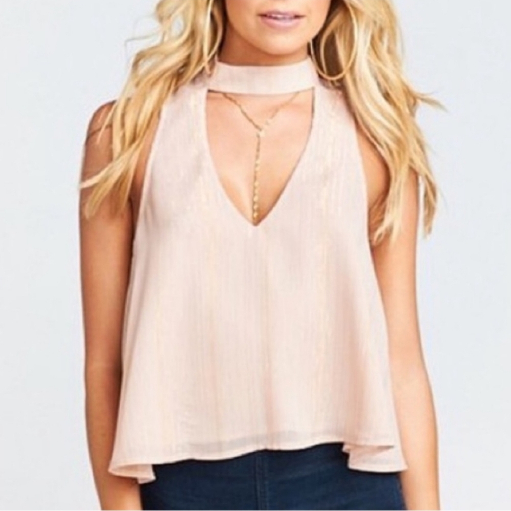 Show Me Your MuMu Casey Collar Top | Pink & Gold | Size M